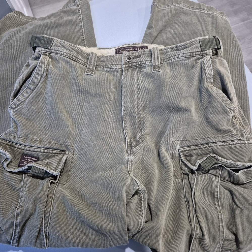 Y2K Abercrombie & Fitch Cargo Pants Mens 34 Gray Green Utility Military Baggy